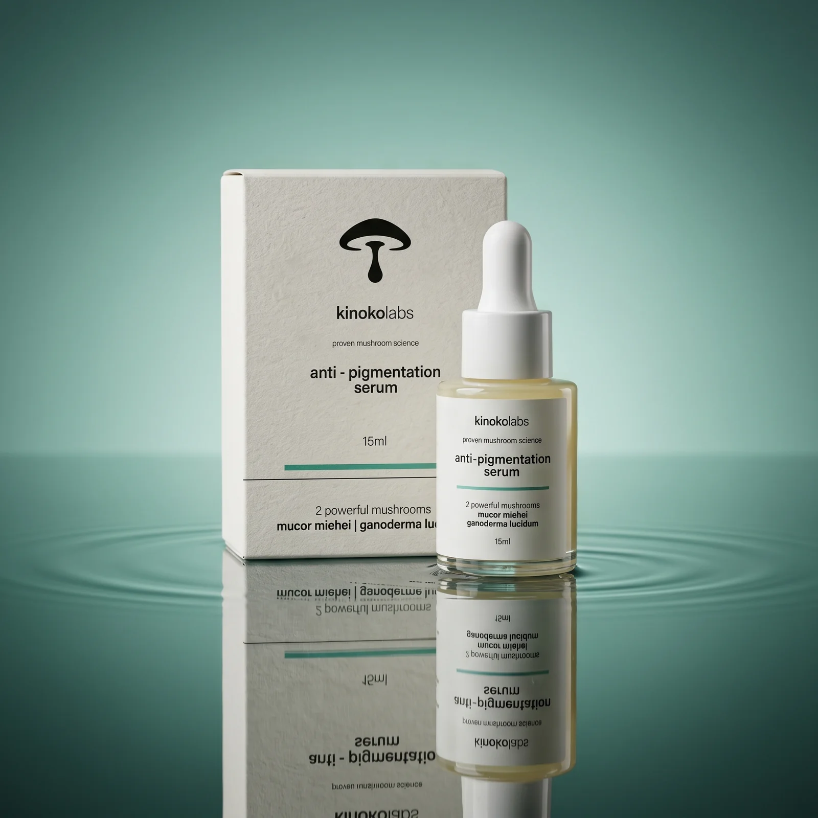 Kinoko Labs Anti-Pigmentation Serum bottle with Mucor Miehei and Ganoderma Lucidum mushroom actives